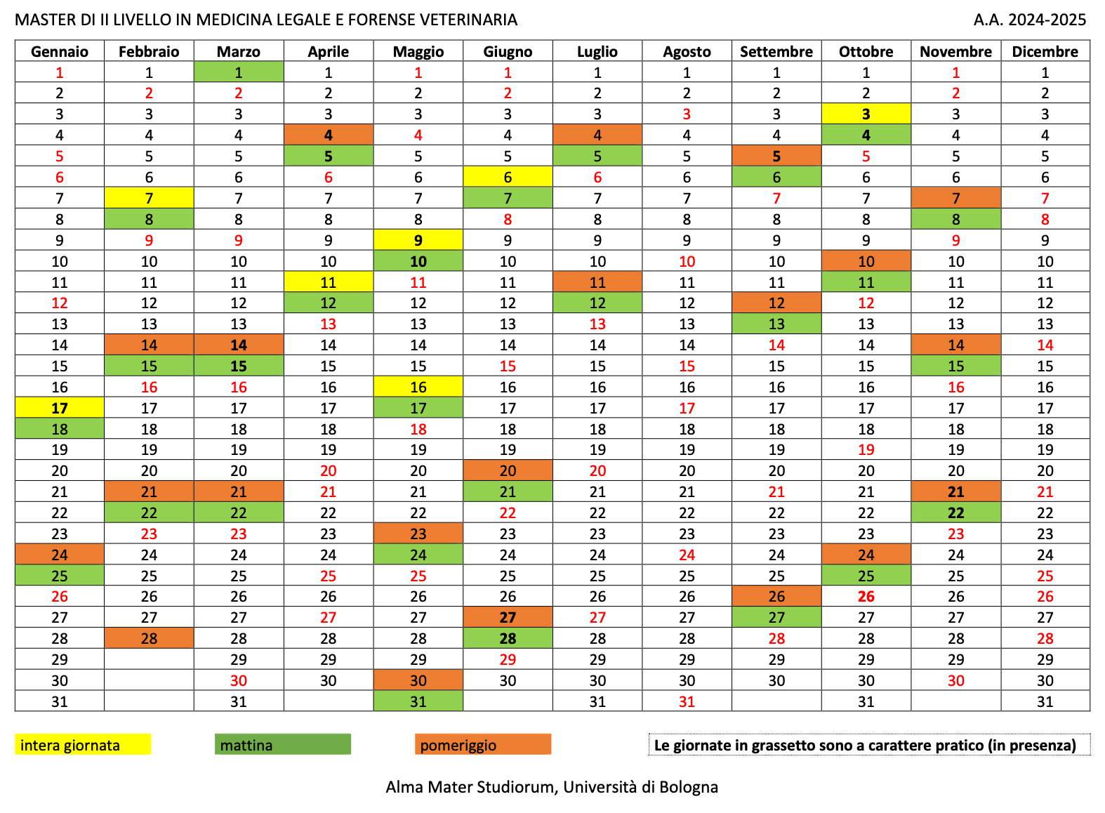 Calendario didattico A.A. 2024/25